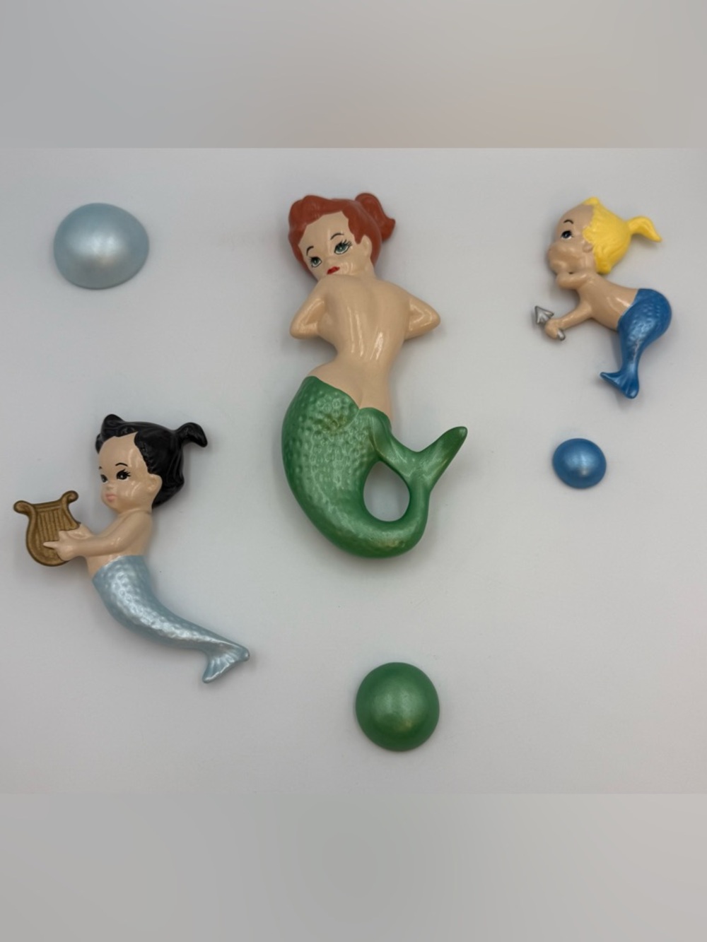 RARE Mermaid Ceramic 6 Piece Vtg 50s 60s MCM Wall Hangings